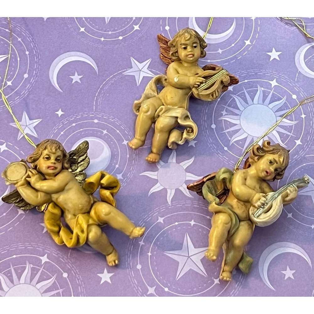 Vintage Cherub Angel Ornament Set Baroque Putti Figurines MCM Christmas Decor